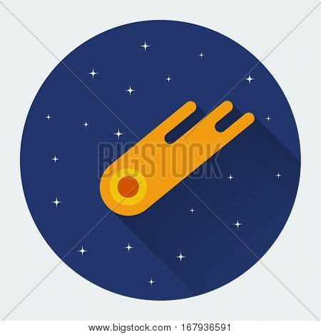 Comet flat icon. Colored vector illustration with long shadow.