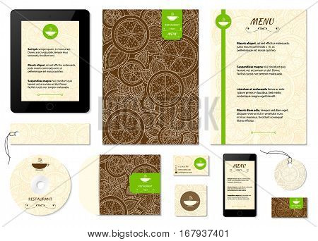 Corporate identity. Menu and Business cards for cafe and restaurant. Coffee and tea concept design. - stock vector
