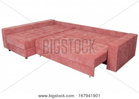 Folding sofa bed of pink color full-size isolated on a white background saved path selection.