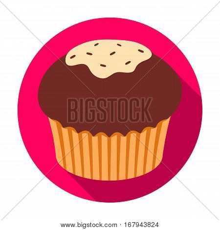 Chocolate cupcake icon in flat design isolated on white background. Chocolate desserts symbol stock vector illustration.
