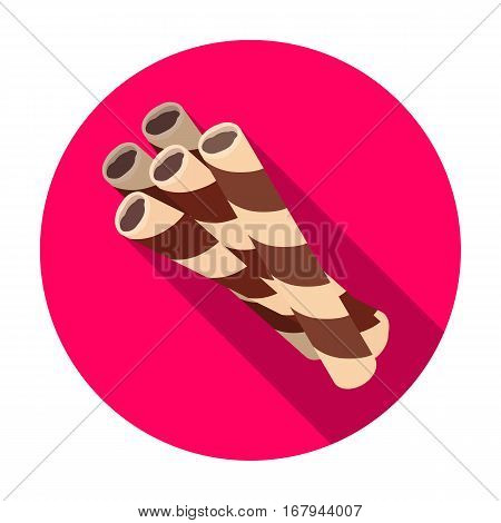 Chocolate wafer straws icon in flat design isolated on white background. Chocolate desserts symbol stock vector illustration.