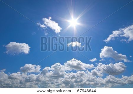 Deep blue sky and summer sun. Nature airscape.