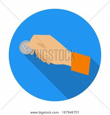 Hand holding coin for parking meter icon in flat design isolated on white background. Parking zone symbol stock vector illustration.