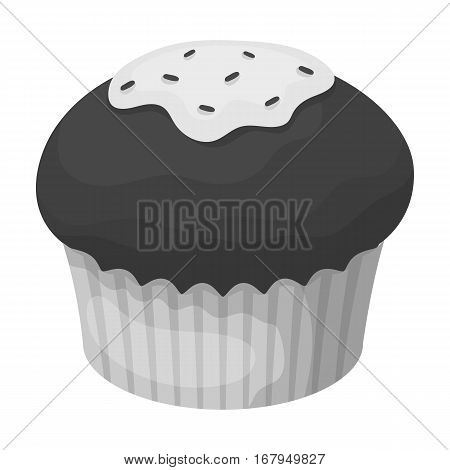 Chocolate cupcake icon in monochrome design isolated on white background. Chocolate desserts symbol stock vector illustration.