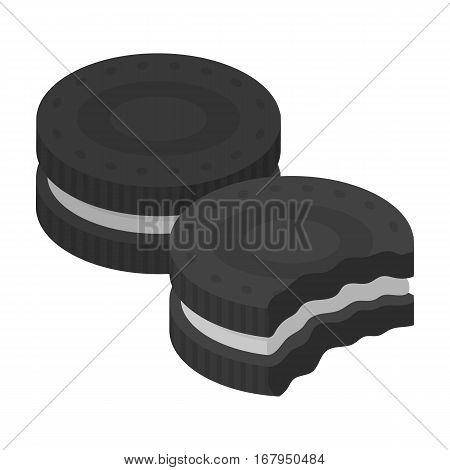 Chocolate sandwich cookies icon in monochrome design isolated on white background. Chocolate desserts symbol stock vector illustration.