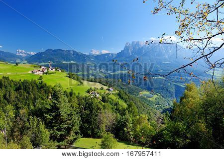 Scenic View Of Small Alpine Village Located In South Tyrol, Renon/ritten Region, Italy