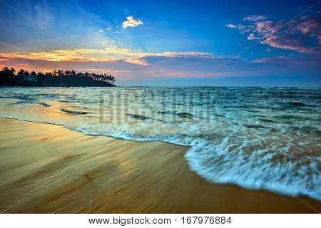 Sunset view of tropical beach in Mirissa, Sri lanka