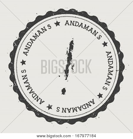 Andaman Islands Sticker. Hipster Round Rubber Stamp With Island Map. Vintage Passport Sign With Circ