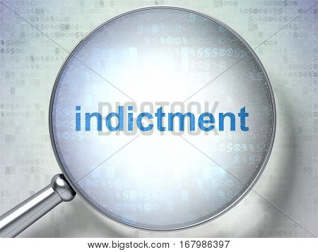 Law concept: magnifying optical glass with words Indictment on digital background, 3D rendering