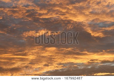 The evening sky at sunset looks like it burns