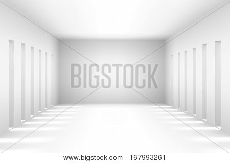 Abstract white simple empty room highlights future. Architectural background use us backdrop. 3D illustration and rendering room