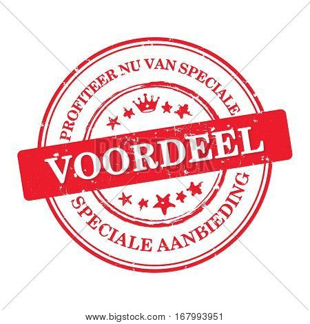 Profit now for special discounts. We offer special offer (Profiteer nu van speciale voordeel. Speciale aanbieding) - Dutch business stamp / label / sticker for retail industry . Print colors used