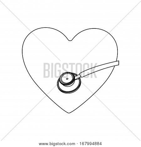 monochrome contour with heart and sthetoscope vector illustration