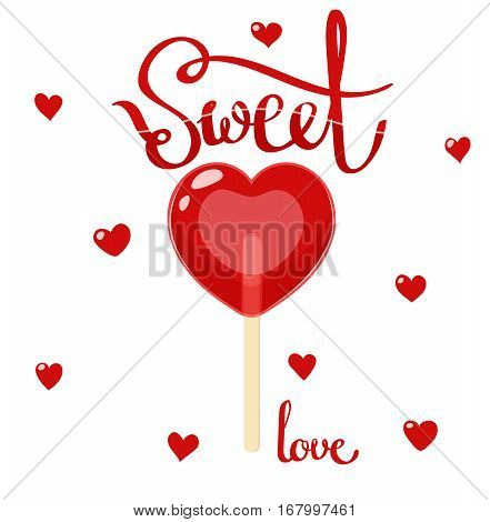 Sweet love lollipop, color vector illustration with hearts for valentines day