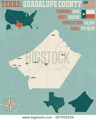 Detailed Map Of Guadalupe County In Texas, Usa