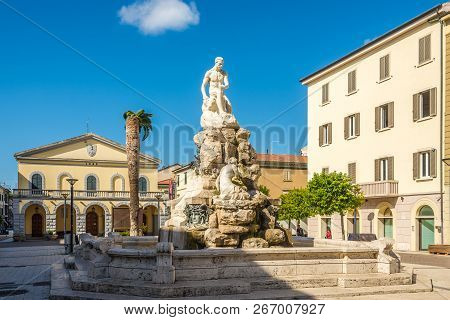 Cecina,italy - September 18,2018 - View At The Fountain Of Maremma In Cecina. Cecina Lies In The Pro