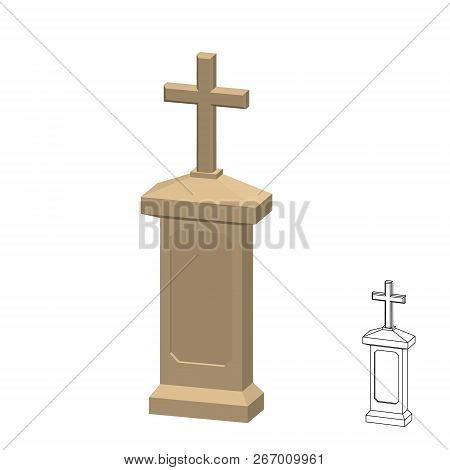 Tombstone. Isolated On White Background. 3d Vector Illustration. Dimetric Projection.
