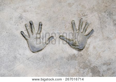 Fingerprints Of Human On Cement. Background And Texture Of Fingerprints. Wet And Dirty Of Fingerprin