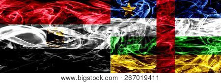 Egypt, Egyptian Vs Central African Republic Smoke Flags Placed Side By Side. Thick Abstract Colored 