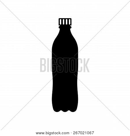Plastic Bottle Black Icon Silhouette. Pictogram Cola In Plastic Tarre. Vector Illustration Flat Desi