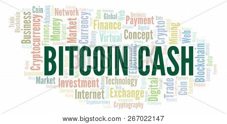Bitcoin Cash Cryptocurrency Coin Word Cloud. Word Cloud Made With Text Only.