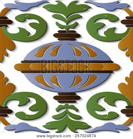 Seamless Relief Sculpture Decoration Retro Pattern Spiral Curve Cross Leaf Frame Flower Round Ball. 