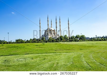 Travel Concept Photo. Turkey Adana Sabanci Central Mosque.