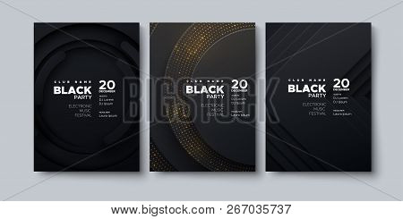 Electronic Music Festival. Modern Posters Design. Black Party Flyer. Abstract Background With Paper 