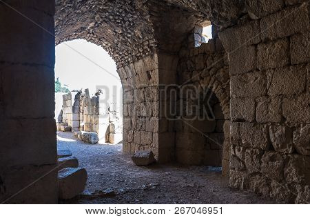 Passage in the lower tier in Nimrod Fortress located in Upper Galilee in northern Israel on the bord