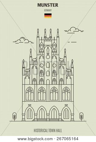 Historical Town Hall In Munster, Germany. Landmark Icon In Linear Style