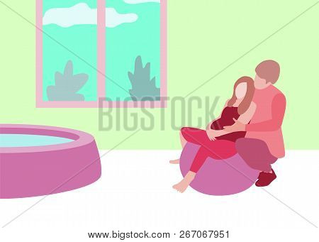 Partnership Childbirth Banner In A Modern Cartoon Style.