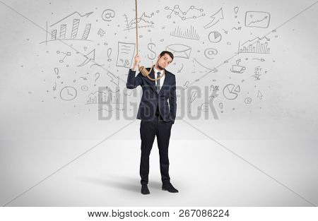 Young burnout businessman with flying documents concept