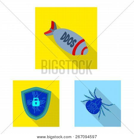 Vector Illustration Of Virus And Secure Icon. Collection Of Virus And Cyber Vector Icon For Stock.