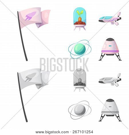 Vector Design Of Mars And Space Logo. Set Of Mars And Planet Vector Icon For Stock.