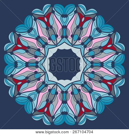 Mandala In Blue. Fflower Like Kaleidoskopic Tribal Inspired Art.