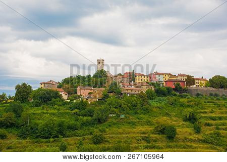 The Historic Hill Village Of Oprtalj In Istria, Croatia