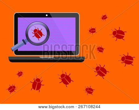 Computer Virus. Error Finding And Troubleshooting. Vector Stock Illustration.