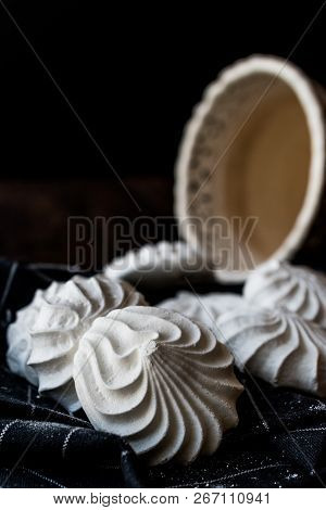 Turkish Beze Or Meringue On Black Handkerchief