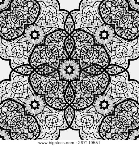 Ethnic Seamless Pattern. Indian Ornament,  Flora Pattern, Mandala. Range, Circle, Round, Disk. Abstr