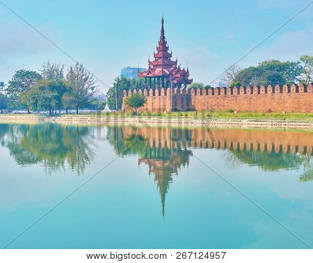 The Beautiful Watching Tower Of Mandalay Citadel Built In Oriental Style With Pyatthat Roof, Myanmar