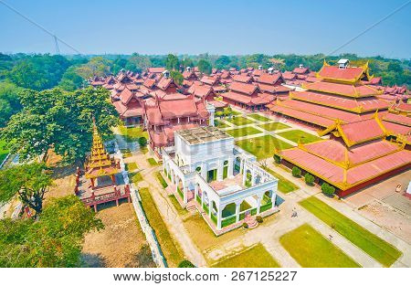 The Courtyard Of The Mandalay Palace With Fountain Apartments On The Foreground, Myanmar