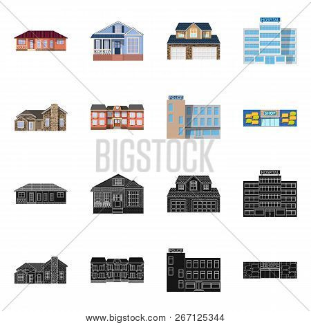 Vector Design Of Building And Front Icon. Set Of Building And Roof Stock Symbol For Web.