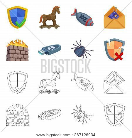 Isolated Object Of Virus And Secure Logo. Set Of Virus And Cyber Stock Vector Illustration.