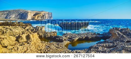 Indented Rocky Coast Of San Lawrenz Is The Best Place For The Walks, Enjoying The Nature, Landscape 