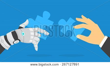 Hand Holding Jigsaw Puzze Piece. Idea Of Solution