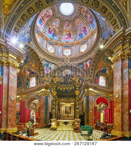 Victoria, Malta - June 15, 2018: Panorama Of St George Parish Church, Famous For The Masterpiece Bar