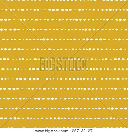 Horizontal Dotted Lines Seamless Vector Background. White Dots On Gold Background. Aabstract Pattern