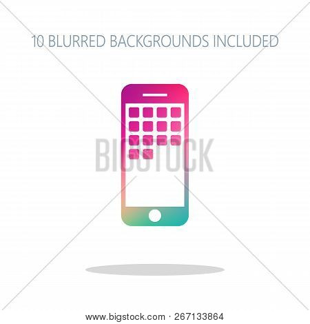 Sellphone Icon. Colorful Logo Concept With Simple Shadow On White. 10 Different Blurred Backgrounds 