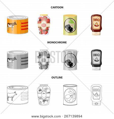 Vector Design Of Can And Food Symbol. Set Of Can And Package Stock Vector Illustration.