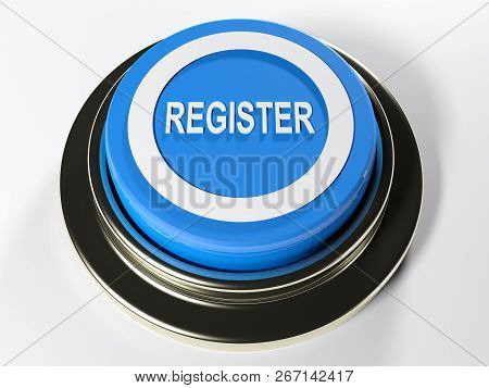 Register Blue Push Button - 3d Rendering Illustration